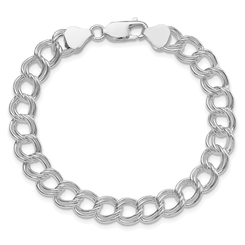 Sterling Silver Rhodium Plated 7.75mm Solid Double Link Charm Bracelet