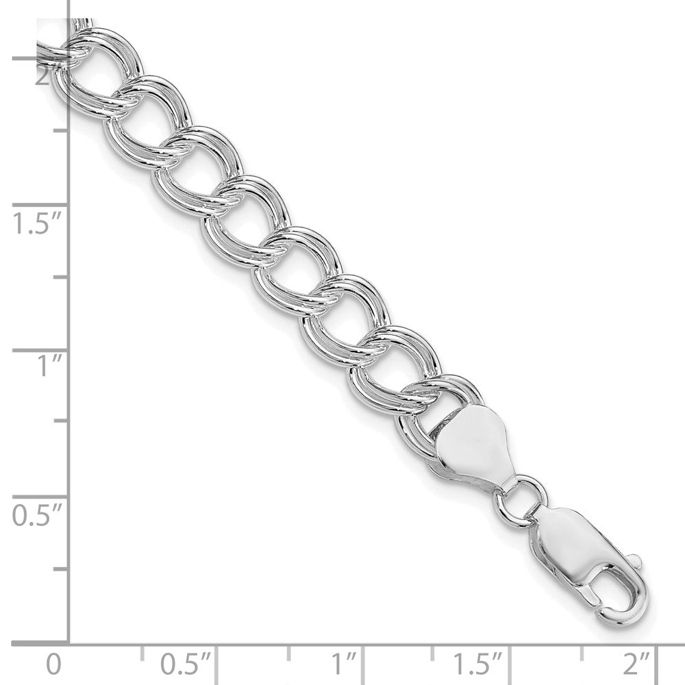 Sterling Silver Rhodium Plated 7.75mm Solid Double Link Charm Bracelet