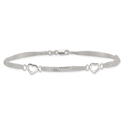 Sterling Silver 10Inch Polished Heart Anklet