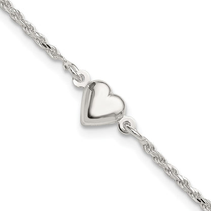 Sterling Silver Puffed Heart Anklet
