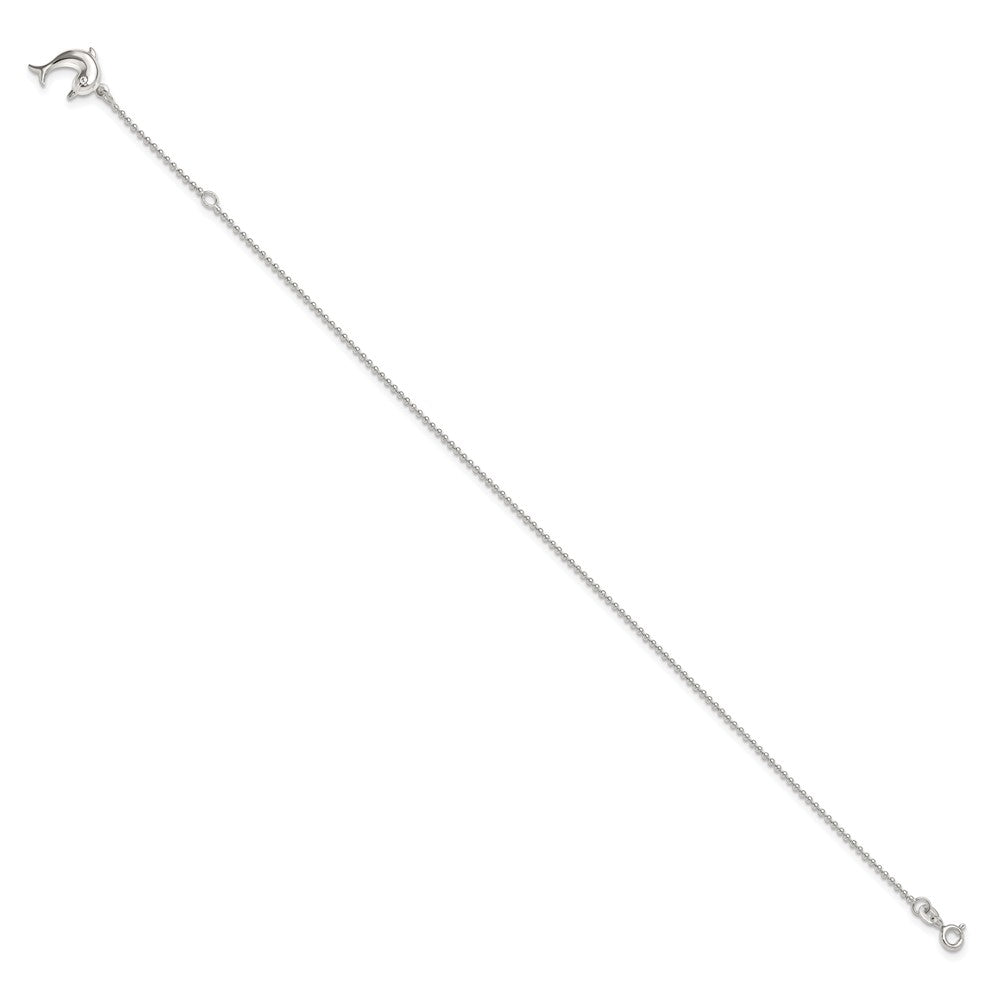Sterling Silver 9In Plus 1In Ext Polished Dolphin Anklet