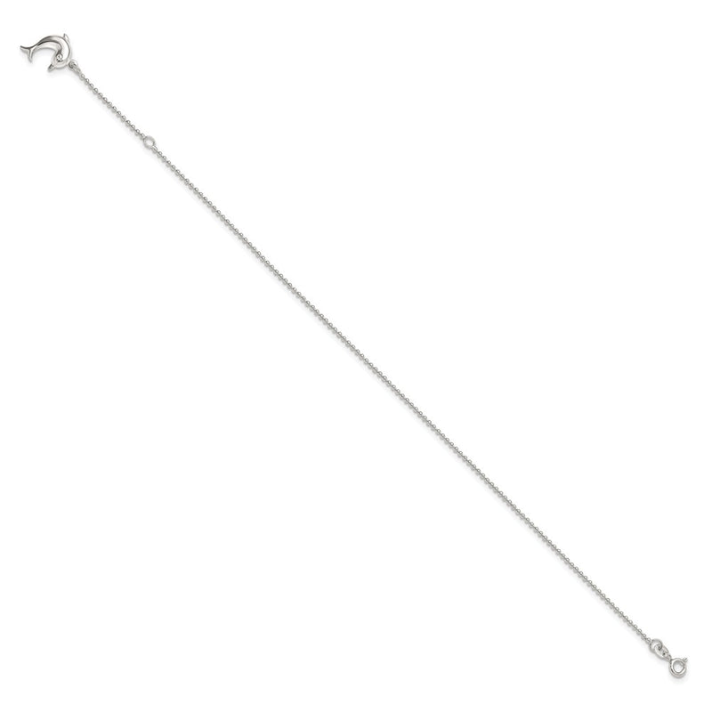 Sterling Silver 9In Plus 1In Ext Polished Dolphin Anklet