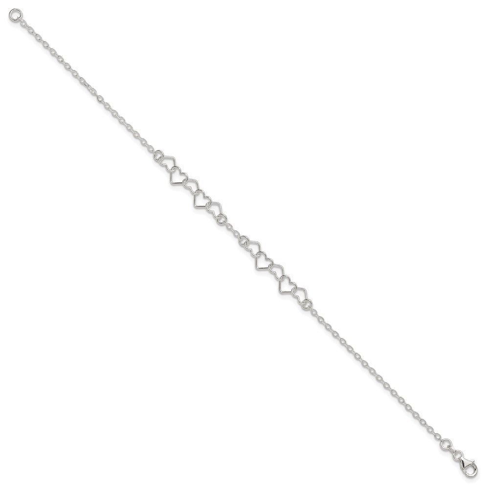 Sterling Silver 9Inch Polished Fancy Heart Link Anklet