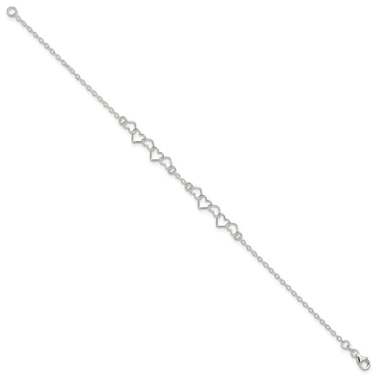 Sterling Silver 9Inch Polished Fancy Heart Link Anklet