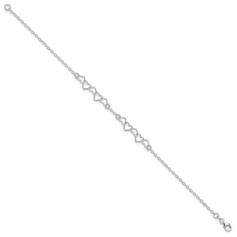 Sterling Silver 9Inch Polished Fancy Heart Link Anklet