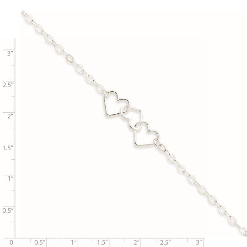 Sterling Silver 10Inch Solid Polished Fancy Heart Link Anklet