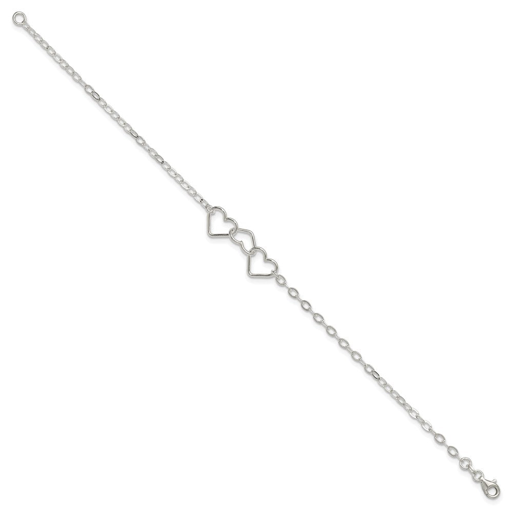 Sterling Silver 9Inch Solid Polished Fancy Heart Link Anklet