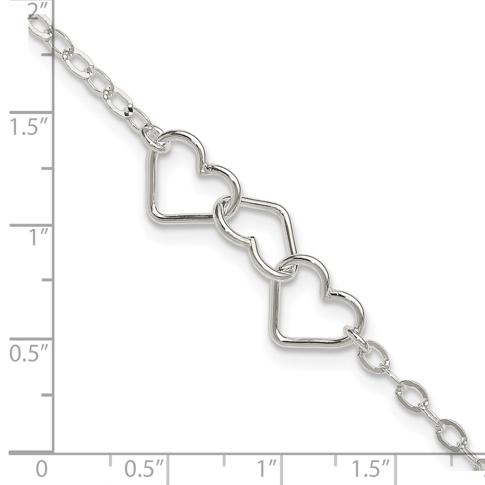 Sterling Silver 9Inch Solid Polished Fancy Heart Link Anklet