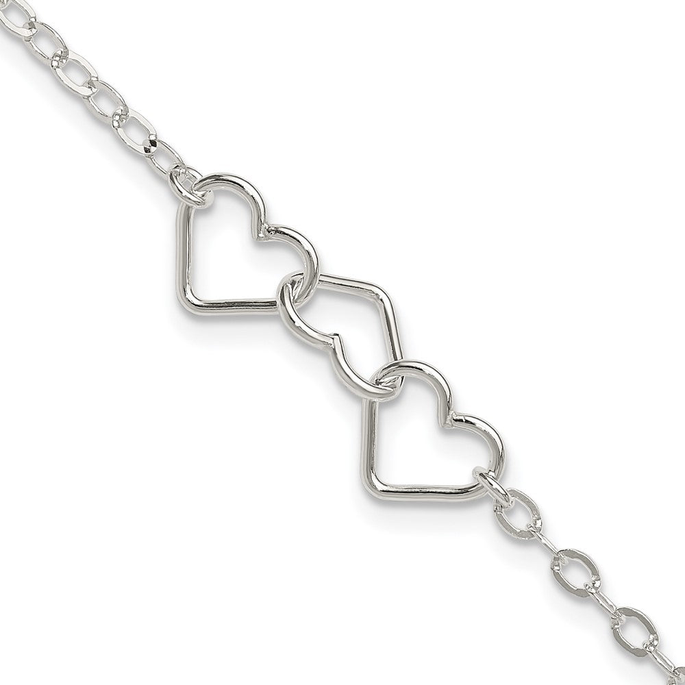 Sterling Silver 10Inch Solid Polished Fancy Heart Link Anklet