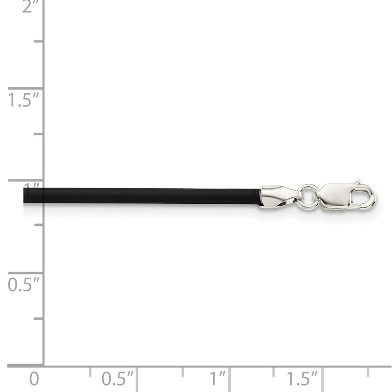 Sterling Silver 16Inch 2mm Black Rubber Cord Necklace