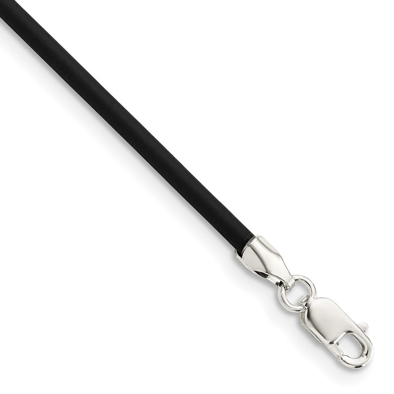 Sterling Silver 16Inch 2mm Black Rubber Cord Necklace