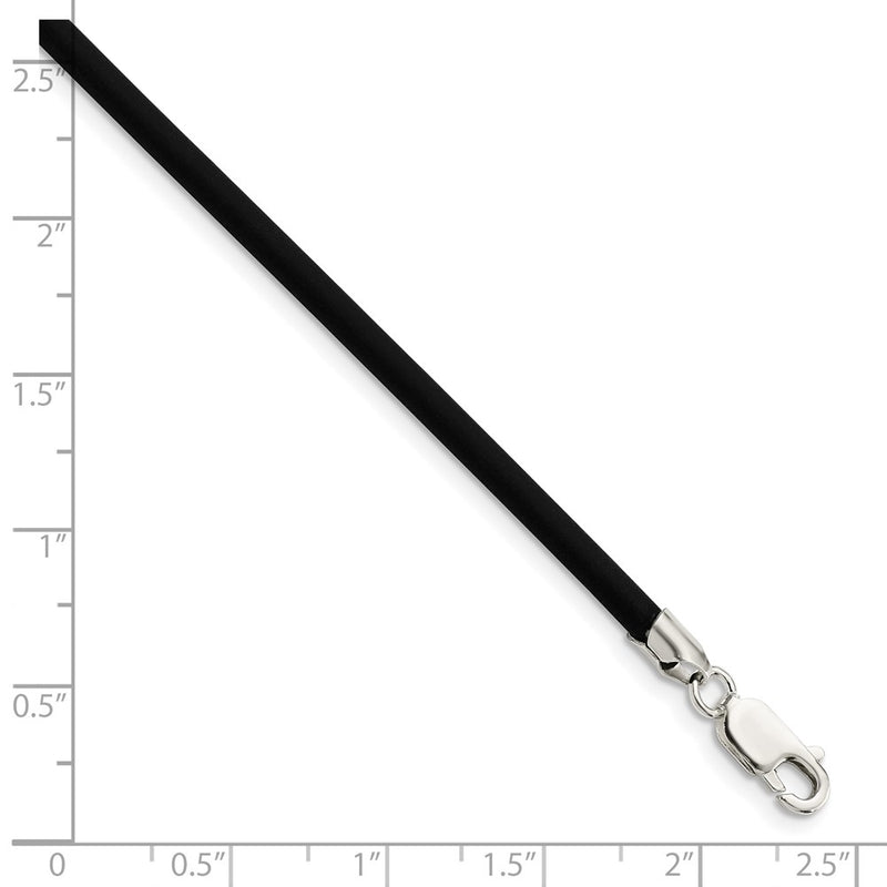 Sterling Silver 18Inch 3mm Black Rubber Cord Necklace
