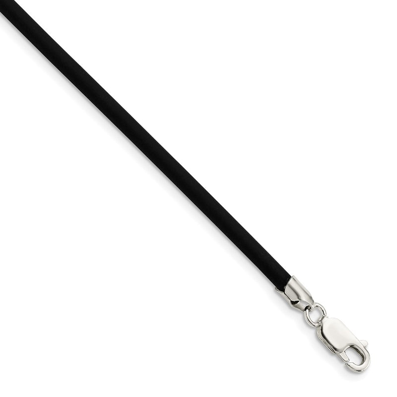 Sterling Silver 20Inch 3mm Black Rubber Cord Necklace