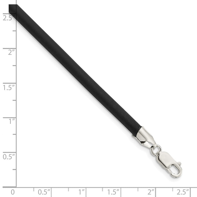 Sterling Silver 18Inch 4mm Black Rubber Cord Necklace