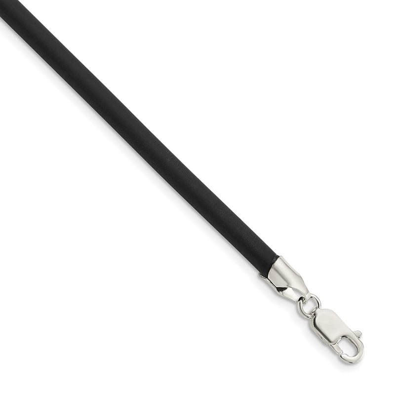 Sterling Silver 16Inch 4mm Black Rubber Cord Necklace