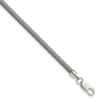Sterling Silver 18Inch 3mm Metallic Rubber Cord Necklace
