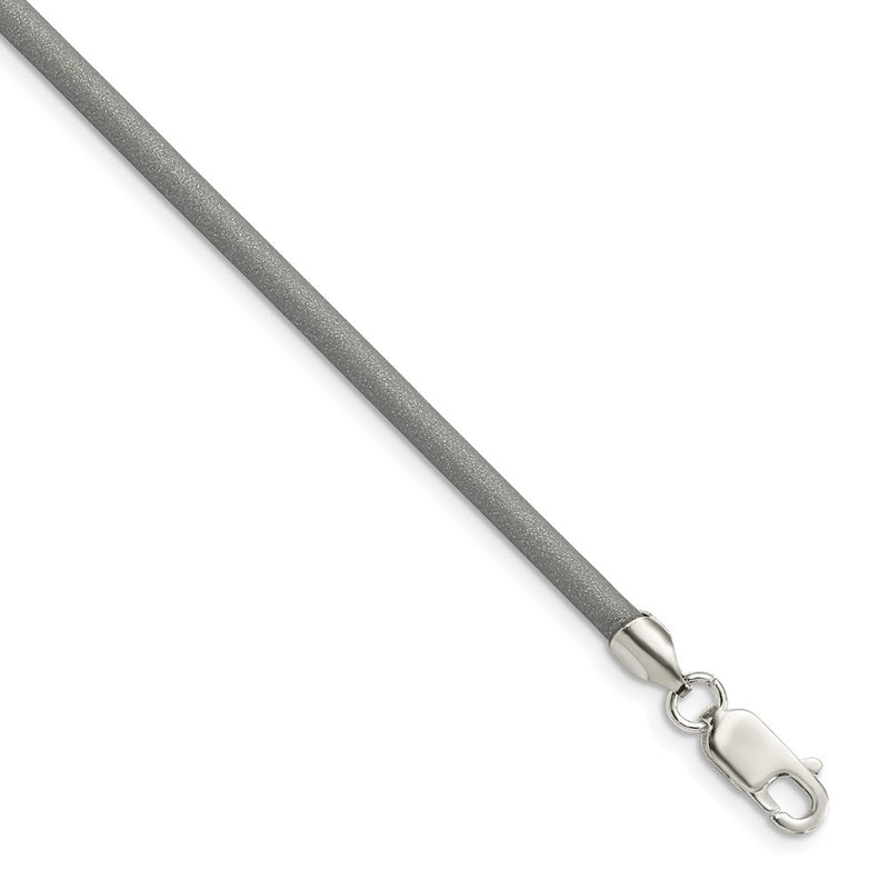 Sterling Silver 16Inch 3mm Metallic Rubber Cord Necklace