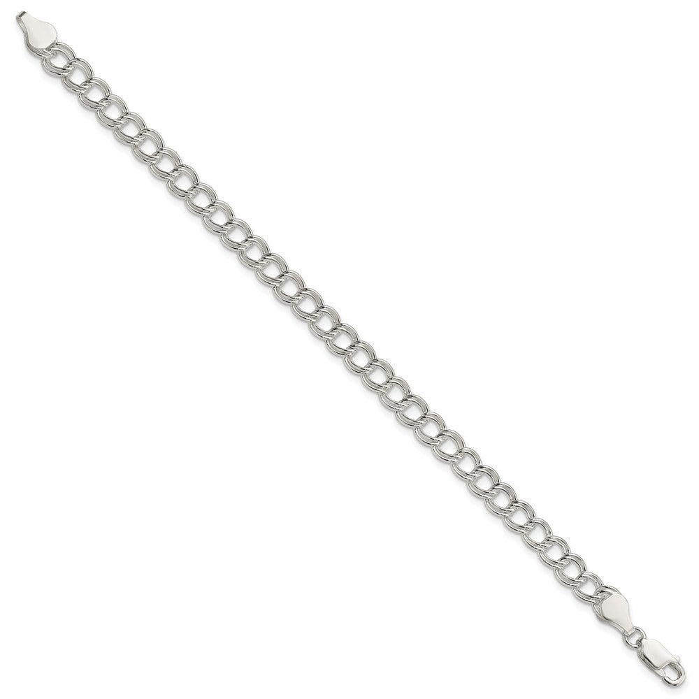 8 Inch Sterling Silver 6mm Solid Double Link Charm Bracelet