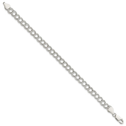 8 Inch Sterling Silver 6mm Solid Double Link Charm Bracelet