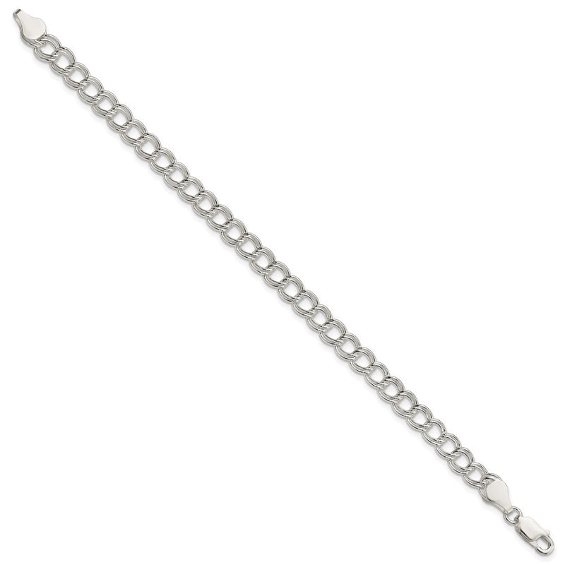 8 Inch Sterling Silver 6mm Solid Double Link Charm Bracelet