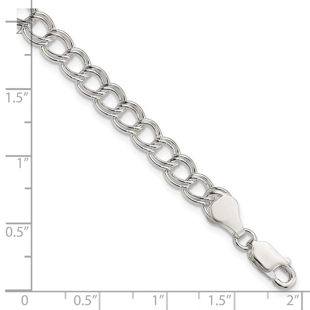 8 Inch Sterling Silver 6mm Solid Double Link Charm Bracelet