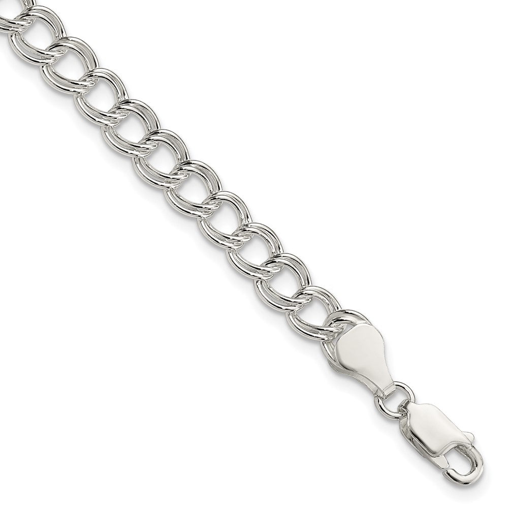 8 Inch Sterling Silver 6mm Solid Double Link Charm Bracelet