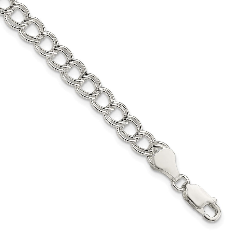 8 Inch Sterling Silver 6mm Solid Double Link Charm Bracelet