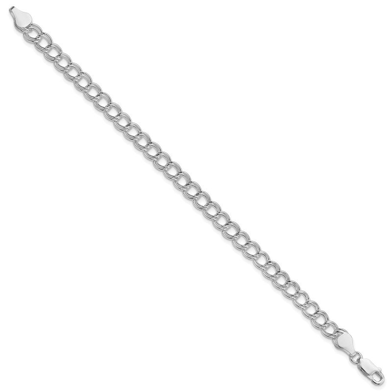 Sterling Silver Rhodium Plated 6mm Solid Double Link Charm Bracelet