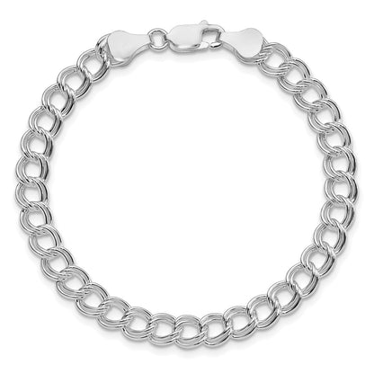 Sterling Silver Rhodium Plated 6mm Solid Double Link Charm Bracelet