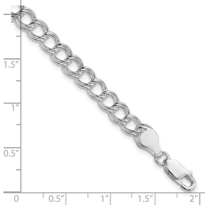 Sterling Silver Rhodium Plated 6mm Solid Double Link Charm Bracelet