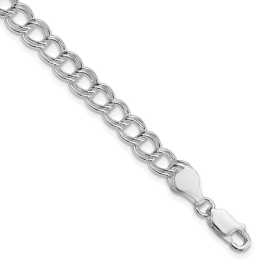 Sterling Silver Rhodium Plated 6mm Solid Double Link Charm Bracelet