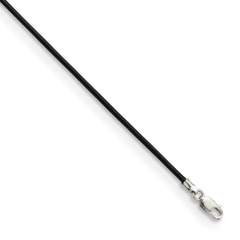 Sterling Silver 20Inch 1.5mm Black Leather Cord Necklace