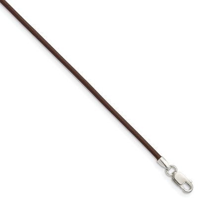 Sterling Silver 16Inch 1.5mm Brown Leather Cord Necklace