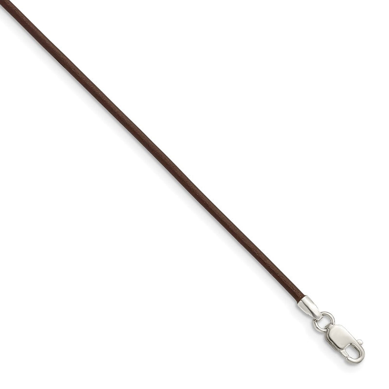 Sterling Silver 16Inch 1.5mm Brown Leather Cord Necklace