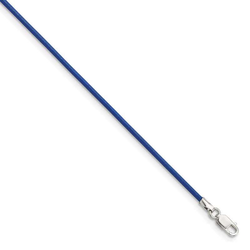 Sterling Silver 18Inch 1.5mm Royal Blue Leather Cord Necklace