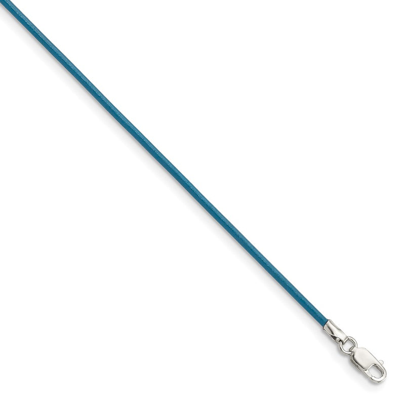 Sterling Silver 18Inch 1.5mm Cornflower Leather Cord Necklace