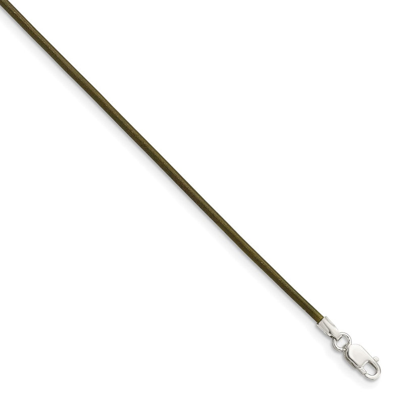 Sterling Silver 18Inch 1.5mm Olive Leather Cord Necklace