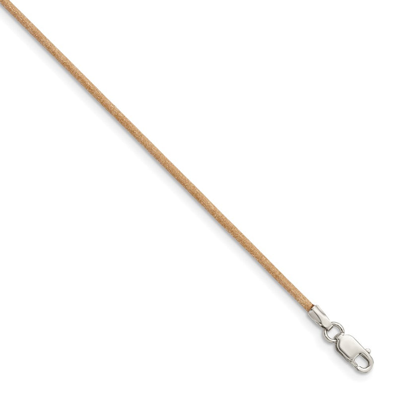Sterling Silver 16Inch 1.5mm Natural Leather Cord Necklace