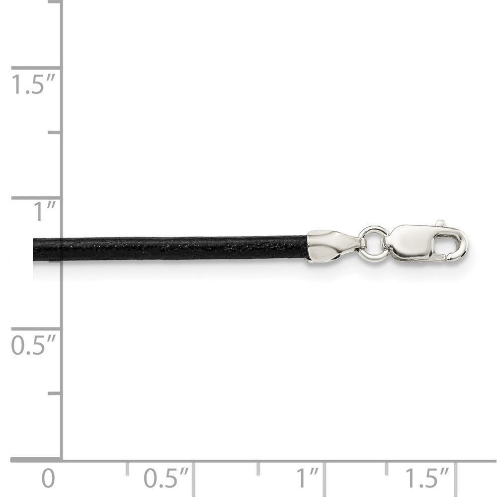 Sterling Silver 16Inch 2mm Black Leather Cord Necklace
