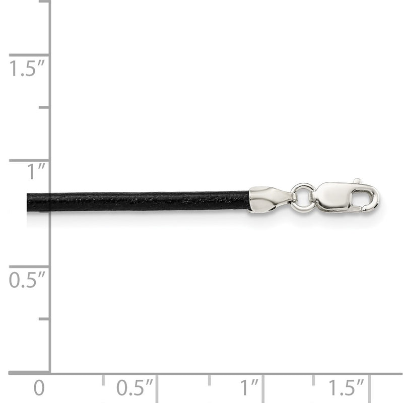 Sterling Silver 16Inch 2mm Black Leather Cord Necklace
