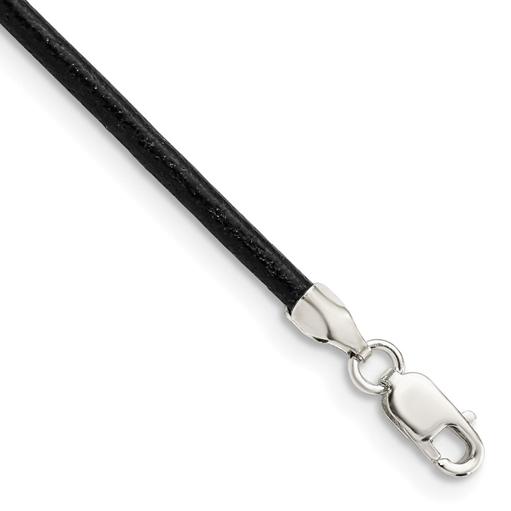 Sterling Silver 16Inch 2mm Black Leather Cord Necklace
