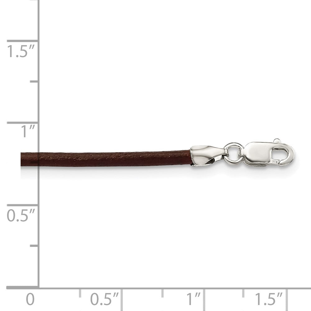 Sterling Silver 16Inch 2mm Brown Leather Cord Necklace