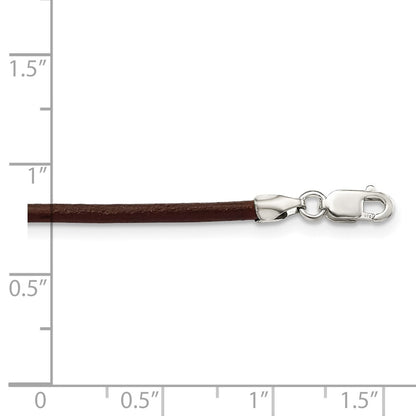 Sterling Silver 16Inch 2mm Brown Leather Cord Necklace