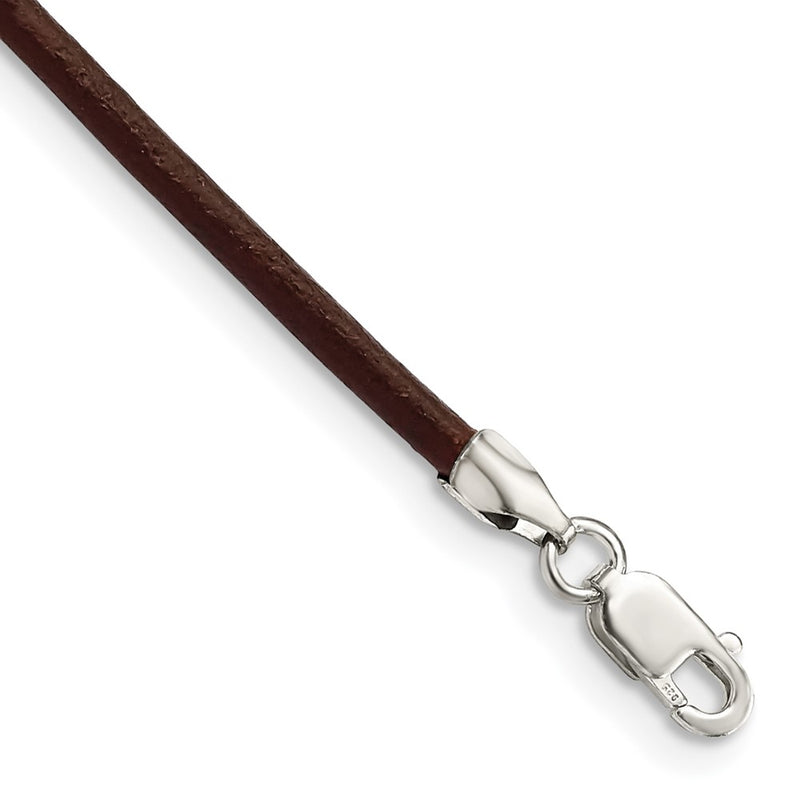Sterling Silver 16Inch 2mm Brown Leather Cord Necklace