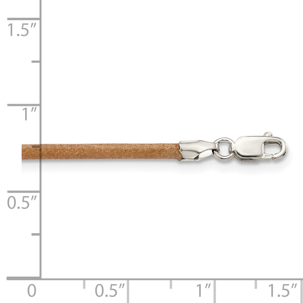 Sterling Silver 16Inch 2mm Natural Leather Cord Necklace