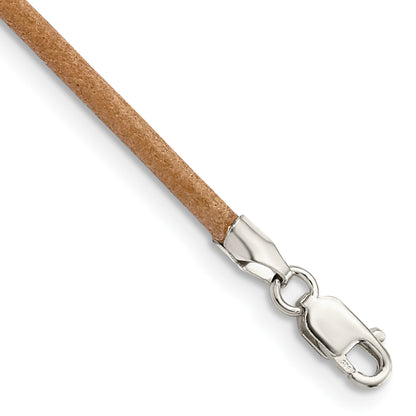Sterling Silver 20Inch 2mm Natural Leather Cord Necklace