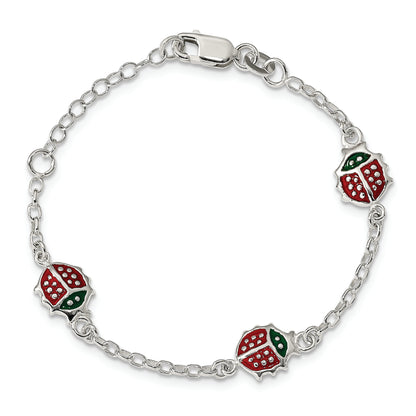 6 Inch Sterling Silver Multi-Color Enamel Ladybugs W/ 1In Ext. Children'S Bracelet
