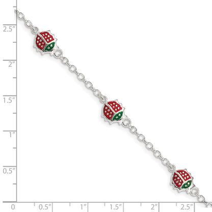 6 Inch Sterling Silver Multi-Color Enamel Ladybugs W/ 1In Ext. Children'S Bracelet