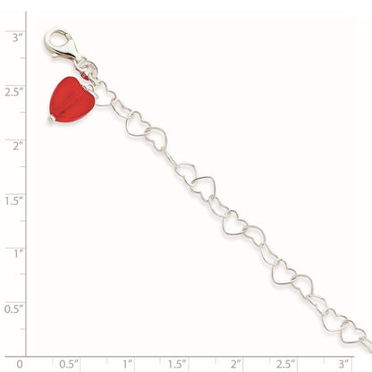 Sterling Silver Link Orange Synthetic Crystal Stone Heart Anklet
