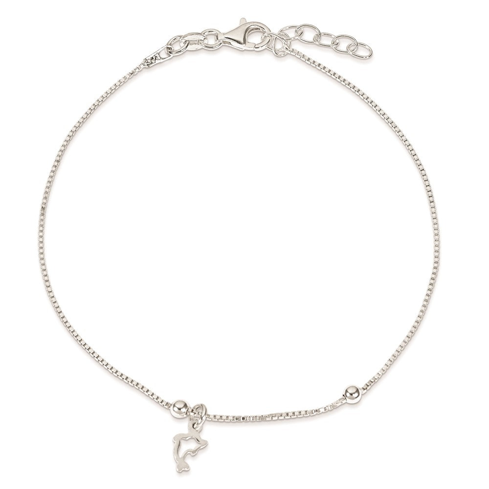 9 Inch Sterling Silver Box Chain 9In Plus 1In Dolphin Anklet